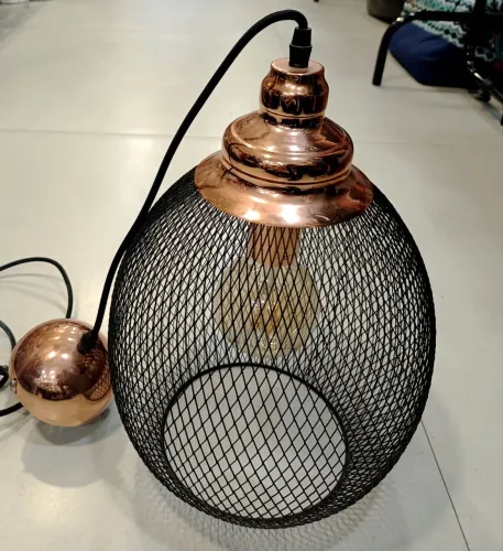 Pendente Copper Metal Cobre E Preto 1e27 41cm Xn003 Bella