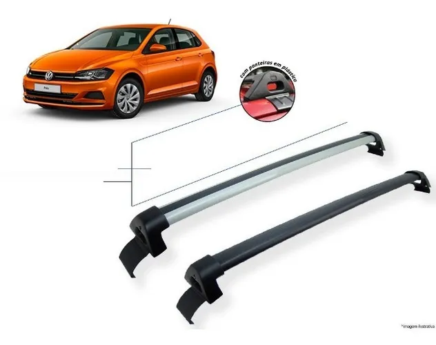 Rack de Teto P/ Novo Volkswagen Polo 2018 à 2020 - Projecar Prata / Preto 45Kg