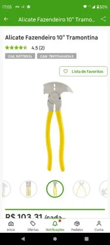 Alicate Fazendeiro 10" Tramontina novo