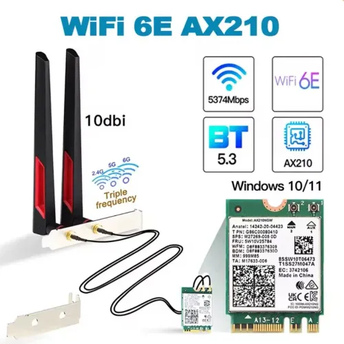 Placa de rede Wi-Fi 6E AX210 M.2 & Bluetooth 5.3