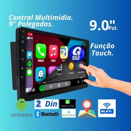 Central Multimídia Android 9 polegadas 2 Din car play android auto + camera ré