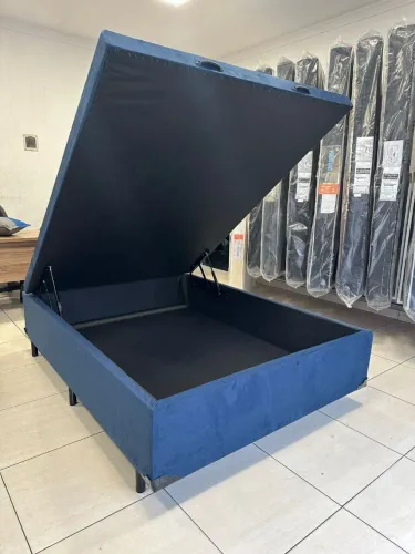 Cama Box Baú Casal Azul - Conforto e Organização