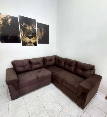 Sofá de Canto em L com 6 Almofadas (Novo) Entrega Grátis!