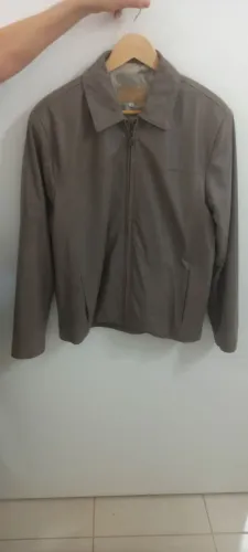 Jaqueta de couro masculina bege