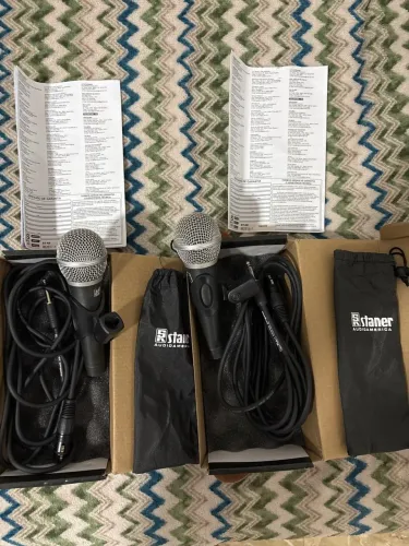 Microfones staner com suporte e cabo especial