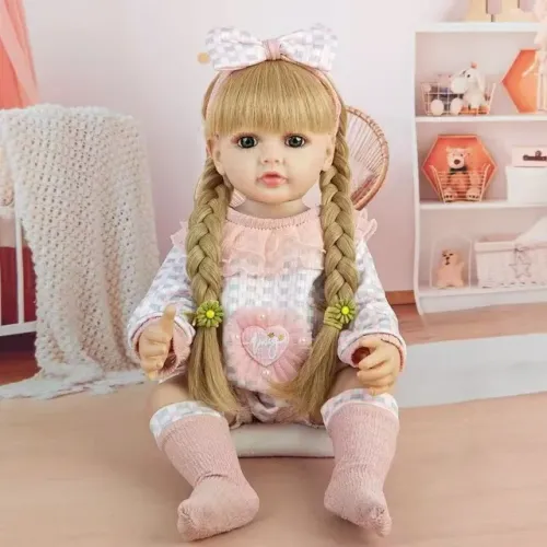 Boneca Reborn Cabelos Longos Corpo De Silicone 55cm Encantadora