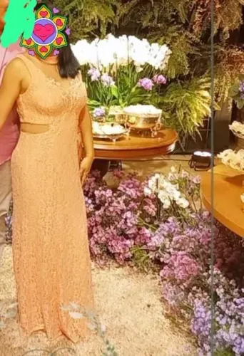 Vestido sereia salmon com brilho
