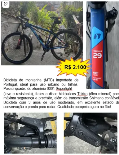 Mountain Bike Importada - Quadro de Alumínio 6061, Feio Hidráulico e Aro 29