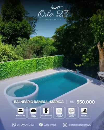 BAMBUÍ, ORLA 23 IMOBILIÁRIA VENDE! Encantadora casa estilo chácara em terreno amplo 