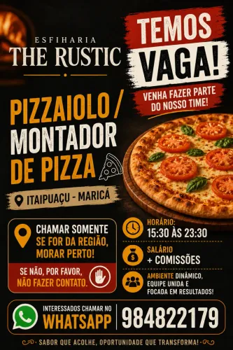 VAGA COZINHA PIZZARIA MONTADOR DE PIZZA PIZZAIOLLO