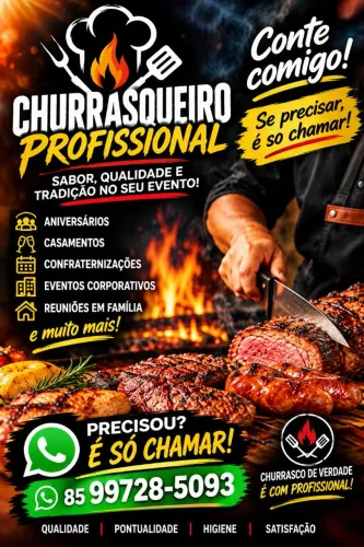Churrasqueiro profissional, para o seu evento para data comemorativa que você preferir,