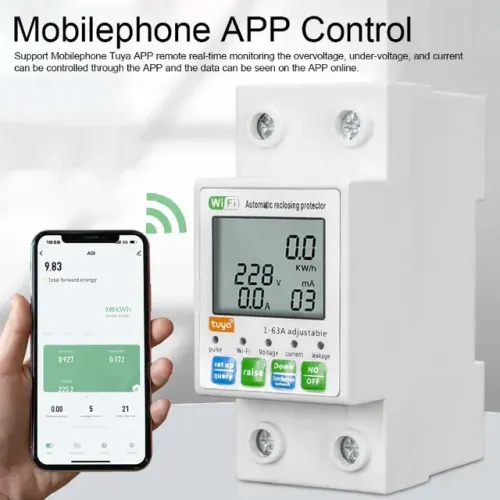 Medidor de energia wi-fi tuya + Protetor de fuga 63a,