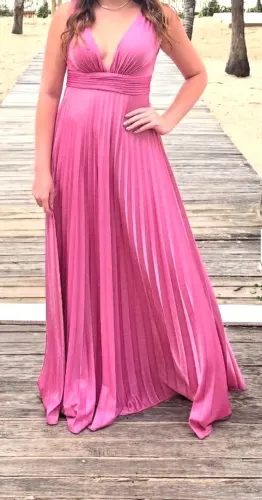 VESTIDO DE FESTA ROSA TECIDO BRILHOSO