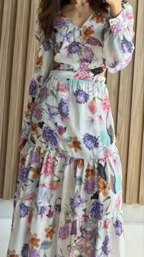 Vestido Elegante, manga longa, Festa Casual, Estampado, tamanho 36