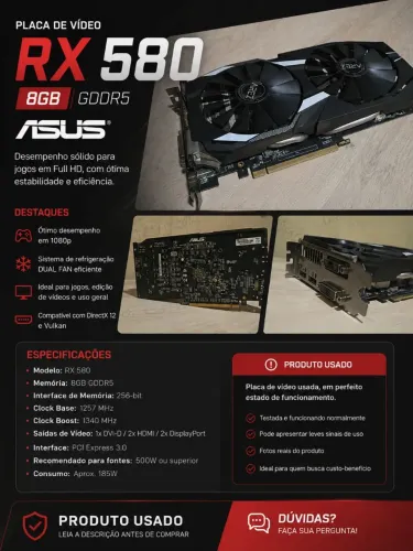 Rx 580 8Gb ASUS + Gabinete de Brinde.