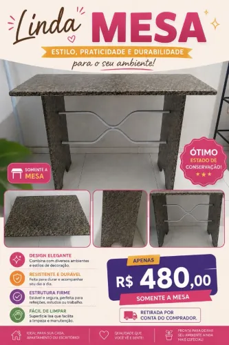 MESA DE PEDRA (mármore ou granito) COM PÉS DE PEDRA 1.20 por 80cm (SOMENTE A MESA)