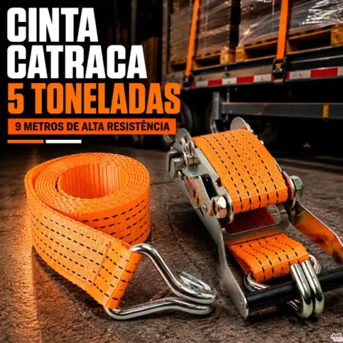 Cinta com Catraca Reforçada 5 Toneladas 9m para Amarração e Transporte de Cargas - SFM02