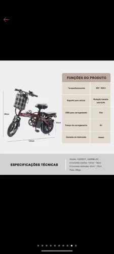 Bicicleta elétrica dobrável - Bivolt 48V/20aH