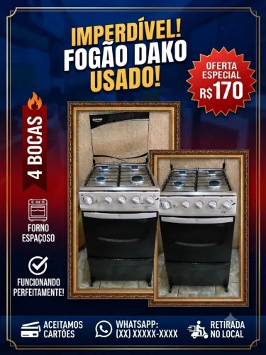 Fogão Dako usado funcionando perfeitamente passamos cartão