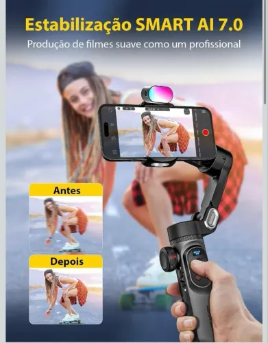 Estabilizador para Smartphone, Estabilizador 3 Eixos para Celular com Tripé