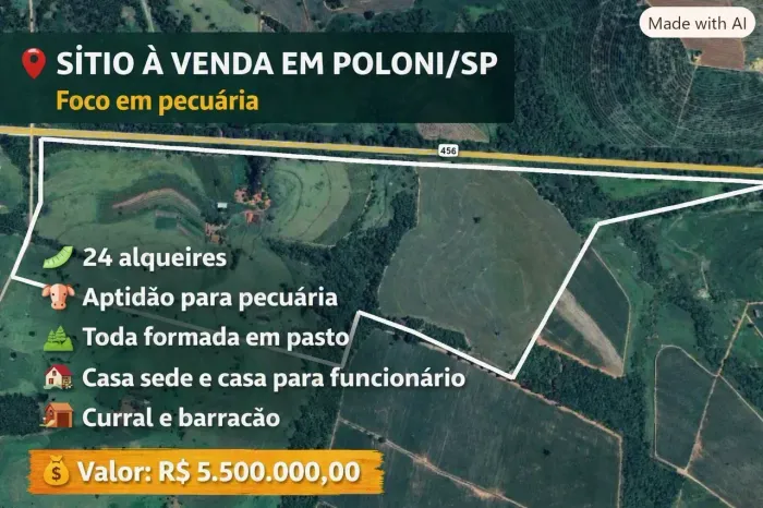 APTIDÃO PARA PECUÁRIA SÍTIO À VENDA EM POLONI/SP