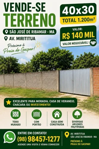 vendo terreno 1200m2 em sao jose de ribamar