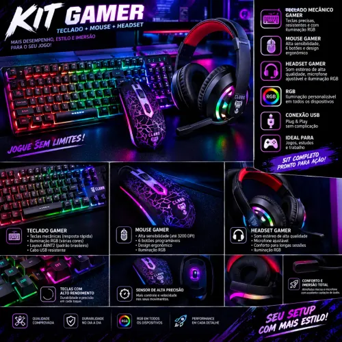 Kit Gamer Teclado, Mouse e headset.