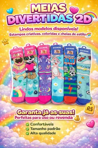 Divertidas Meias 2D, meia maluca infantil, coloridas 