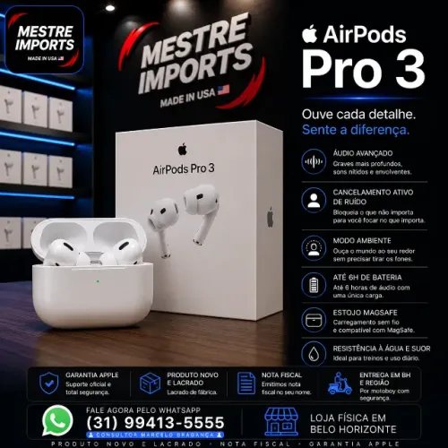 AirPods Pro 3 Novo Lacrado Cancelamento de Ruído Garantia Apple