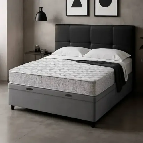 Colchão Casal Espuma D33 + Cama Box Baú Cinza Claro