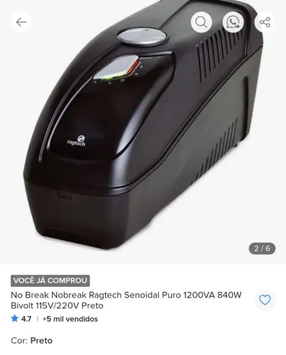 Nobreak Regtech senoidal Puro 1200va bivolt 115/220 preto