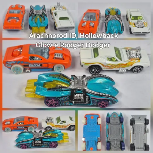 Lote 3 Carrinhos Hot Wheels: Arachnorod ID, Hollowback Glow e Rodger Dodger fotos reais