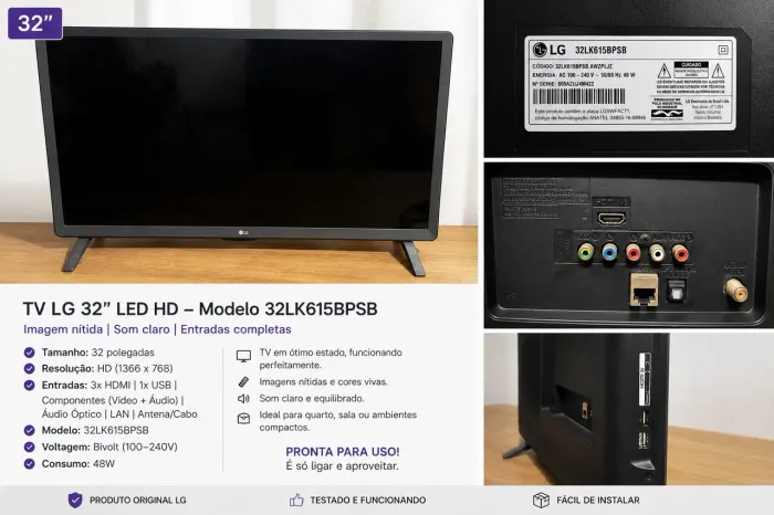 TV LG 32" LED HD - Modelo 32LK615BPSB