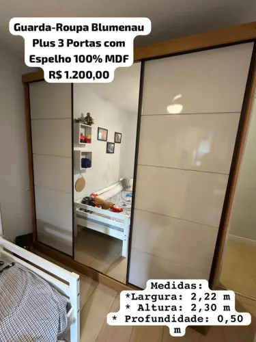 Guarda-Roupa Blumenau Plus 3 Portas com Espelho 100% MDF - Excelente estado