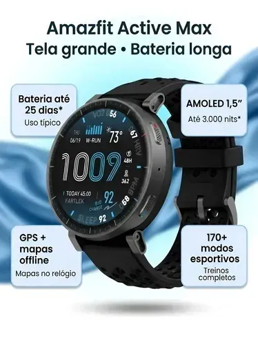 Amazfit Active Max Tela AMOLED até 25 de bateria