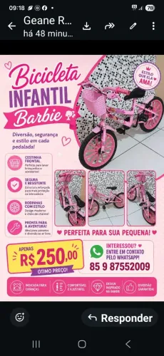 Vendo uma bicicleta infantil barbie