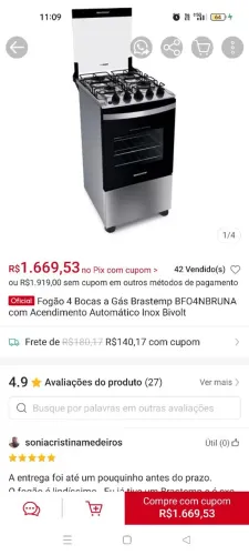 Vendo Fogão Brastemp de R$1700 (na loja), por apenas R$500.