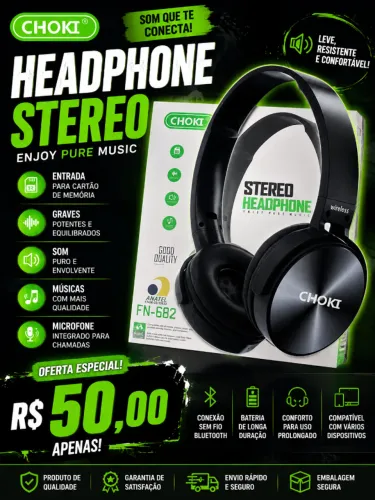 Fone de Ouvido Sem Fio CHOKI FN-682 com Microfone e Bluetooth