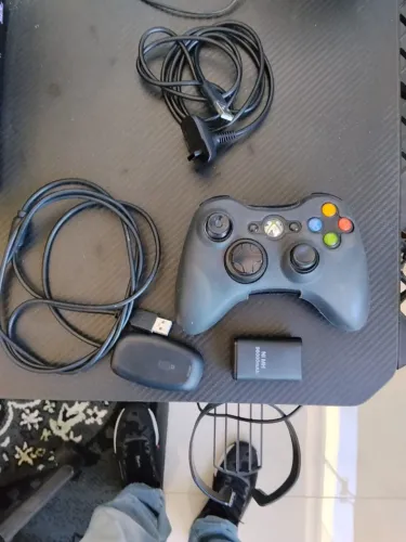 Controle xbox 360 + receiver para pc sem fio + bateria + cabo de carregamento