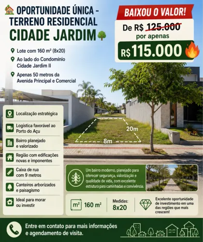 Terreno Residencial Cidade Jardim (8x20) 160 M²