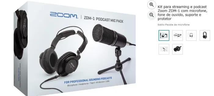 1Kit para streaming e podcast Zoom ZDM-1 com microfone, fone de ouvido, suporte e proteto