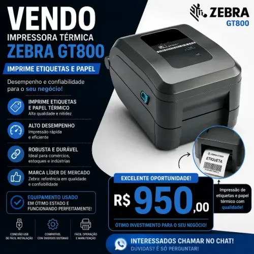 IMPRESSORA TERMICA ZEBRA GT800 USADA EM PERFEITO ESTADO