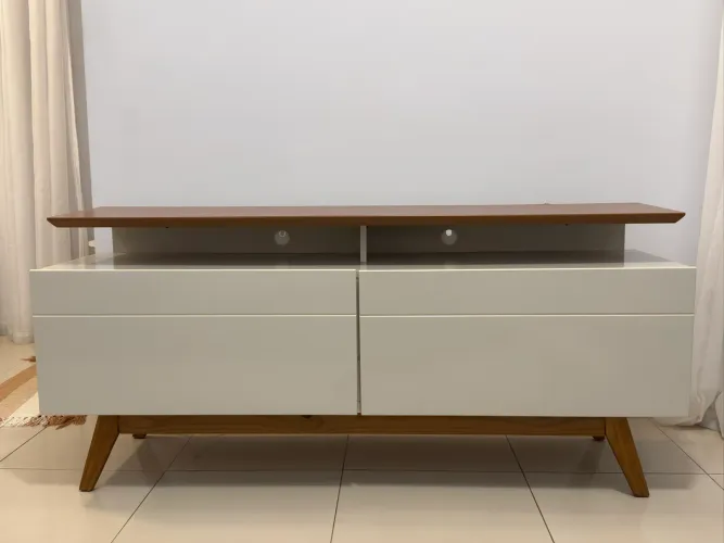Rack para TV Retrô 2 Gavetas Branco e Madeira