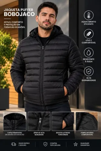 Casaco Masculino Jaqueta Puffer Bobojaco Corta Vento Nylon Roupa De Frio