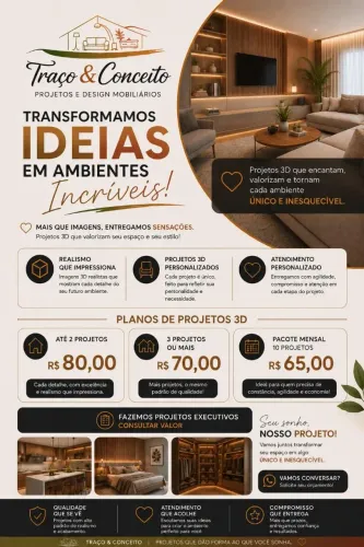Projetos 3D de móveis planejados com Renderização