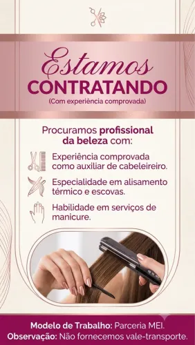 Vaga disponível para profissional da Beleza