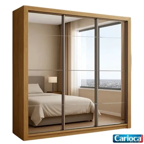 Guarda-roupa Casal 1,88m Veneza Premium Cinamomo 3 Portas 4 Gavetas com 3 Espelhos
