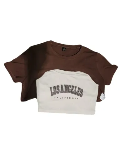 Blusa Cropped Com Cobertura de Mangas Shein - Bege e Marrom (Tam P)
