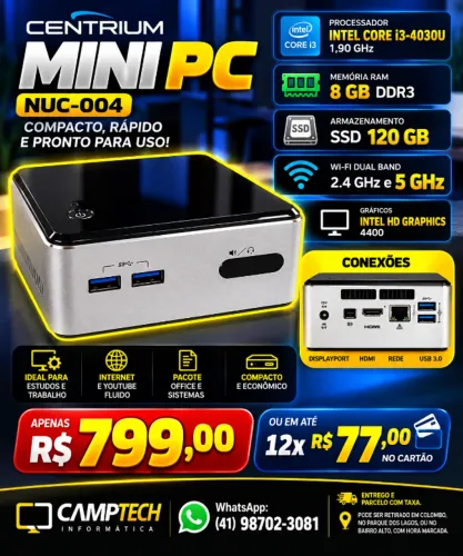 Mini PC NUC Centrium Core i3 | 8GB RAM | SSD 120GB | Wi-Fi 5GHz #Entrego#Parcelo