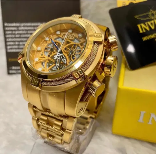 Relógio invicta Zeus skeleton 12763- Dourado com Mostrado dourado 52mm